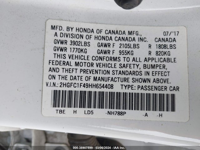 Honda Civic Ex-t 2017 2HGFC1F49HH654408 Image 9