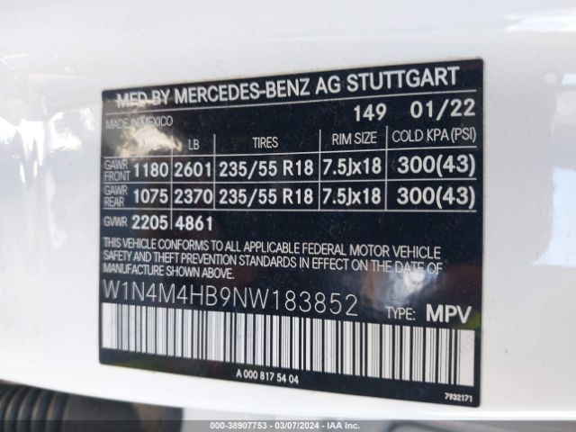 W1N4M4HB9NW183852 Mercedes-Benz Glb 250 4matic