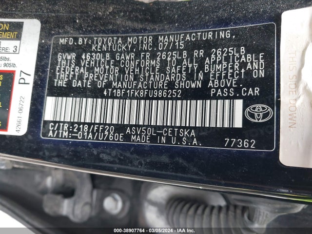 Toyota CAMRY SE 2015 4T1BF1FK8FU986252 Image 9