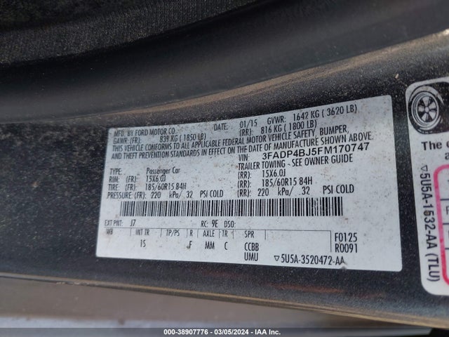 Ford FIESTA SE 2015 3FADP4BJ5FM170747 Image 9