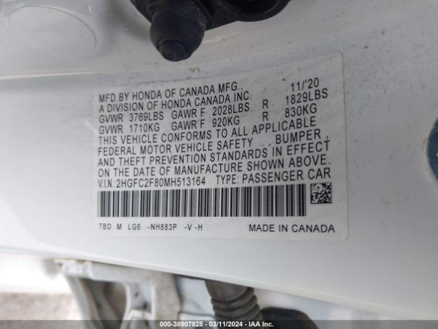 2HGFC2F80MH513164 Honda Civic Sport