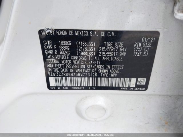 3CZRU6H35MM723126 Honda Hr-v Awd Lx