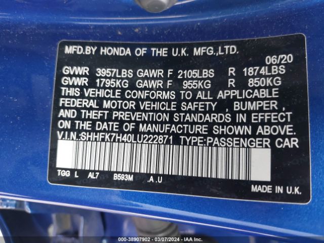 2020 HONDA CIVIC SHHFK7H40LU222871 Photo 8