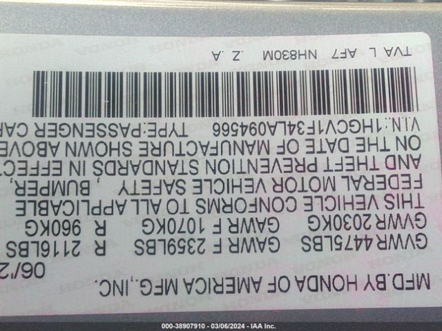 1HGCV1F34LA094566 Honda Accord Sport