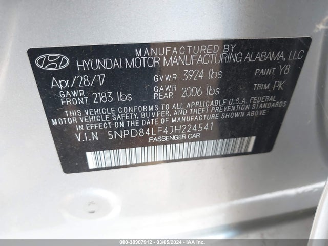 Hyundai Elantra Value Edition 2018 5NPD84LF4JH224541 Image 9