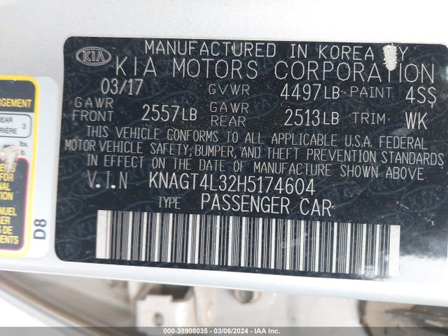 KIA Optima Lx 2017 KNAGT4L32H5174604 Image 9