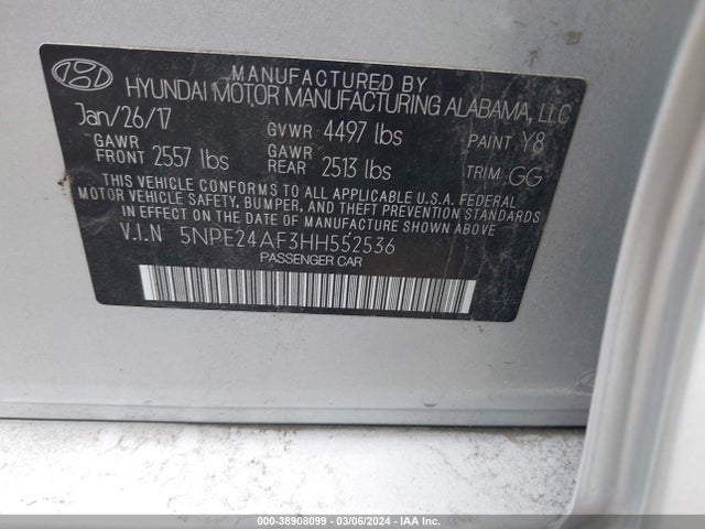 Hyundai Sonata 2017 5NPE24AF3HH552536 Image 9