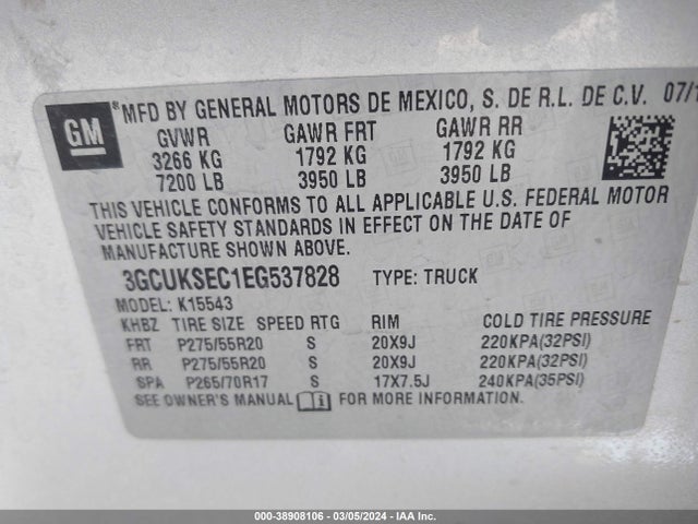Chevrolet Silverado 1500 1lz 2014 3GCUKSEC1EG537828 Image 9