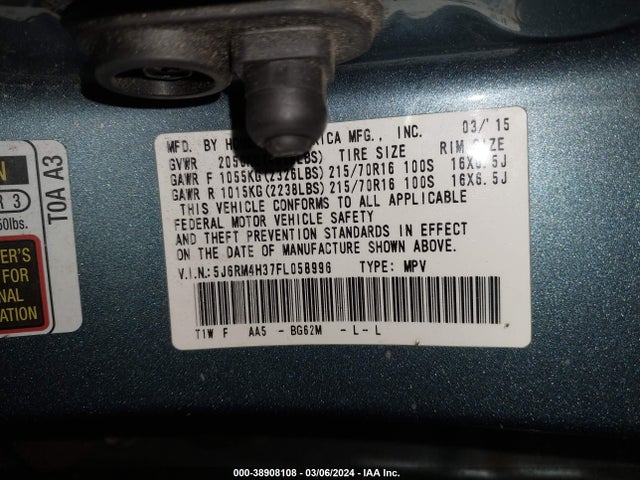 Honda CR-V LX 2015 5J6RM4H37FL058996 Image 9