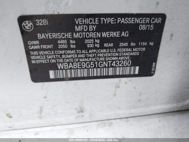 WBA8E9G51GNT43260 BMW 328I
