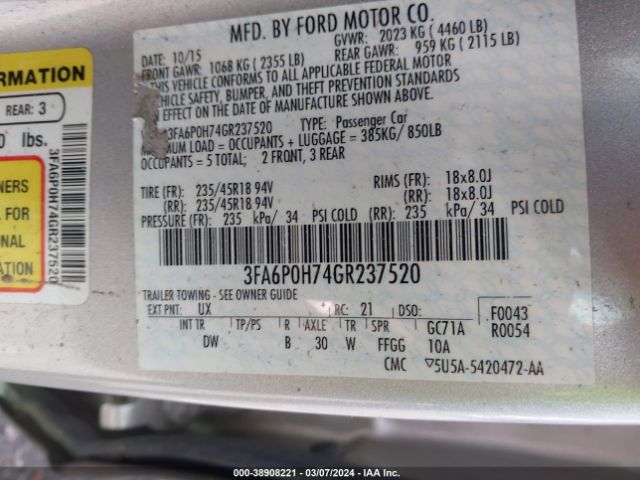 3FA6P0H74GR237520 Ford FUSION SE