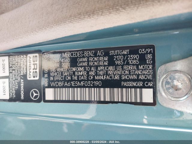 1991 MERCEDES-BENZ 300 WDBFA61E5MF032190 Photo 8