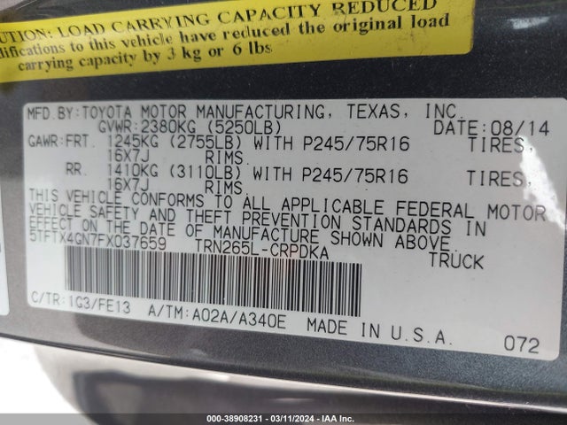 Toyota Tacoma Prerunner Access Cab 2015 5TFTX4GN7FX037659 Image 9