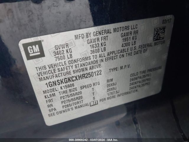 1GNSKGKCXHR250122 Chevrolet Suburban Ls
