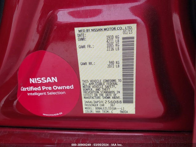Nissan Altima 2.5 S 2015 1N4AL3AP5FC256088 Image 9