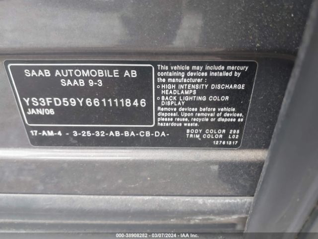 2006 SAAB 9-3 YS3FD59Y661111846 Photo 8