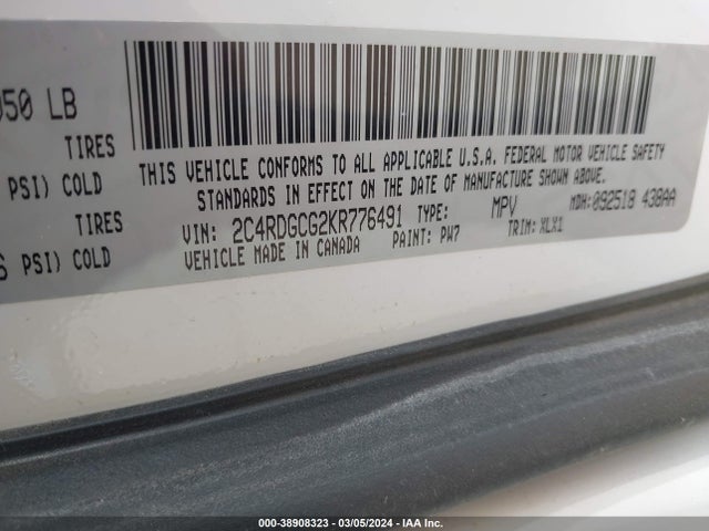 Dodge Grand Caravan Sxt 2019 2C4RDGCG2KR776491 Image 9