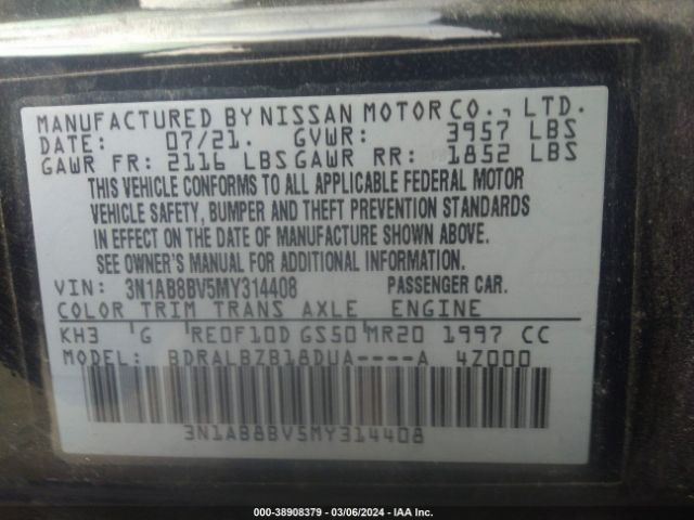 3N1AB8BV5MY314408 Nissan Sentra S Xtronic Cvt