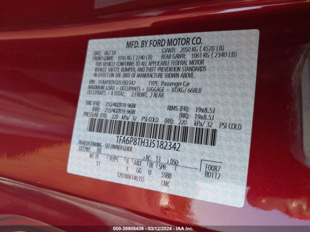 Ford Mustang Ecoboost 2018 1FA6P8TH3J5182342 Image 9