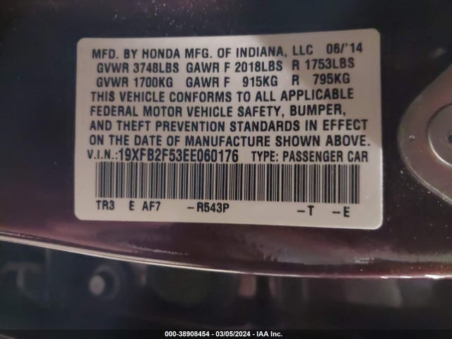 Honda Civic Lx 2014 19XFB2F53EE060176 Image 9