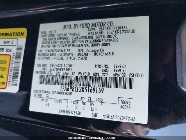 Ford Mustang Gt Premium 2019 1FA6P8CF2K5169159 Image 8