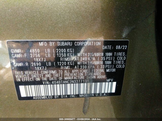 2022 SUBARU OUTBACK 4S4BTANC2N3277131 Photo 8