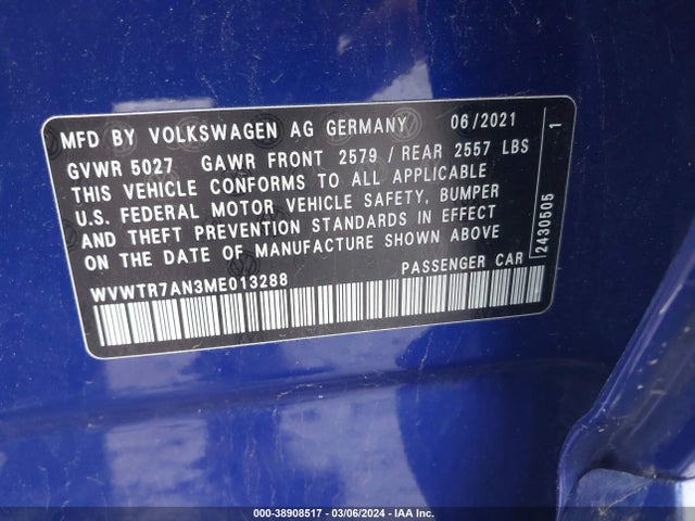 WVWTR7AN3ME013288 Volkswagen Arteon 2.0t Sel Premium R-line