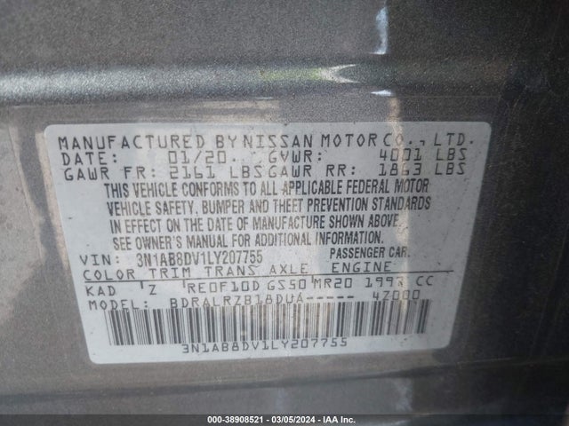 Nissan Sentra Sr Xtronic Cvt 2020 3N1AB8DV1LY207755 Image 9