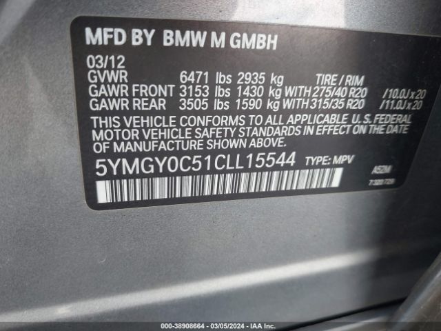 2012 BMW X5 M 5YMGY0C51CLL15544 Photo 8