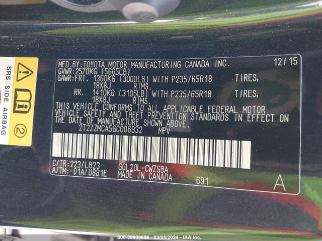 2T2ZZMCA5GC006932 Lexus RX 350