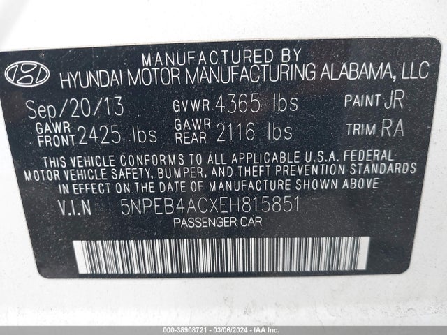 Hyundai SONATA GLS 2014 5NPEB4ACXEH815851 Image 9