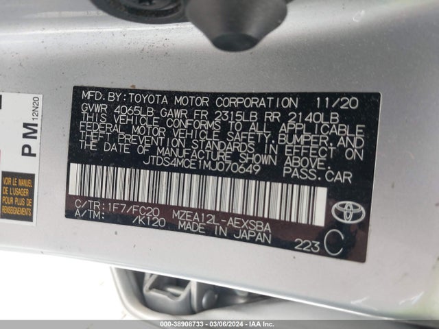Toyota COROLLA SE 2021 JTDS4MCE1MJ070649 Image 9