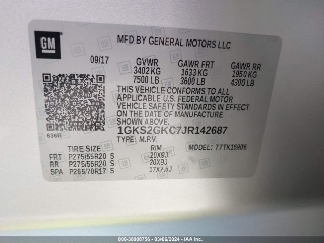 1GKS2GKC7JR142687 GMC Yukon Xl Slt