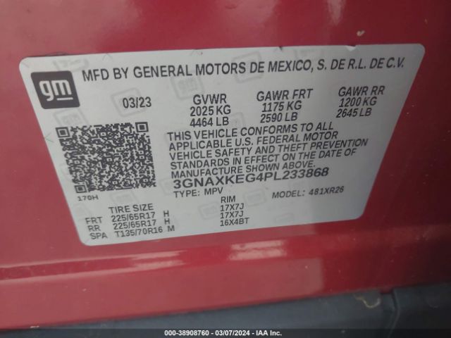 3GNAXKEG4PL233868 Chevrolet Equinox Fwd Lt