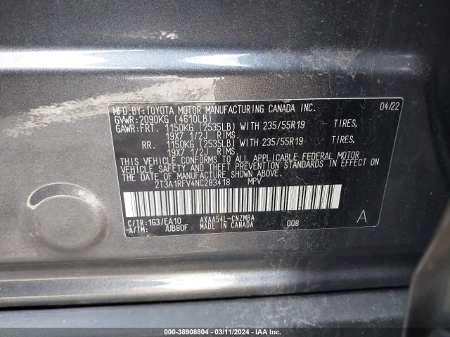 Toyota Rav4 Xle Premium 2022 2T3A1RFV4NC283418 Image 9