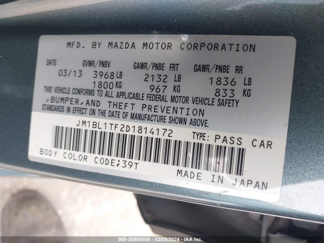2013 MAZDA MAZDA3 I SV VIN: JM1BL1TF2D1814172
