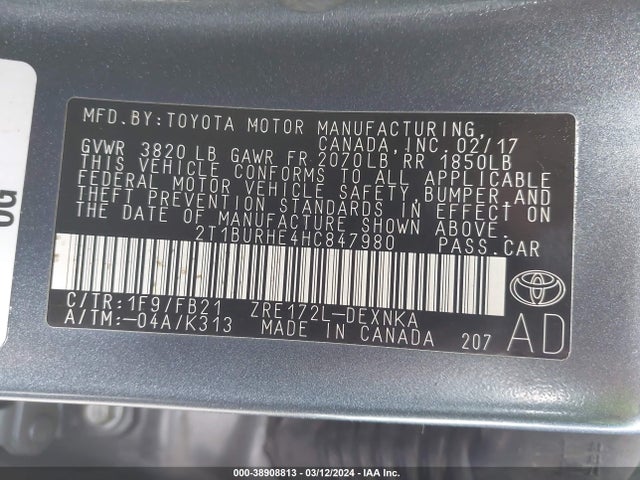 Toyota COROLLA LE 2017 2T1BURHE4HC847980 Image 9