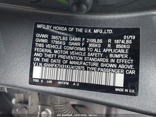 Honda Civic Lx 2019 SHHFK7H31KU412975 Image 9