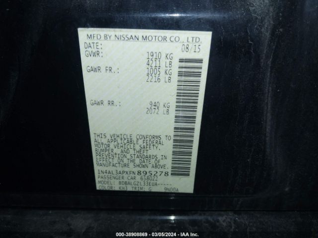1N4AL3APXFN895278 Nissan Altima 2.5/2.5 S/2.5 Sl/2.5 Sv