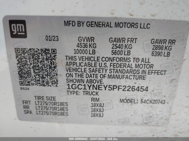 1GC1YNEY5PF226454 Chevrolet Silverado 2500hd 4wd  Standard Bed Lt