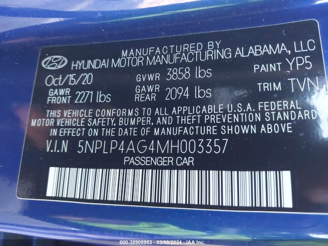 Hyundai Elantra Limited 2021 5NPLP4AG4MH003357 Image 9