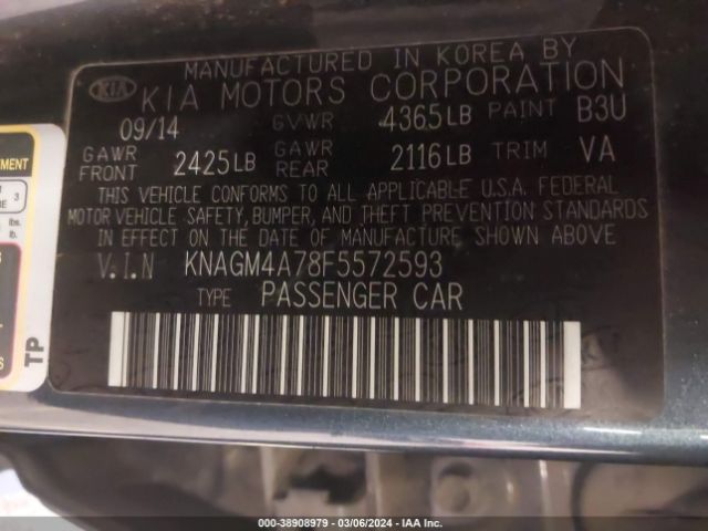 KNAGM4A78F5572593 KIA Optima Lx