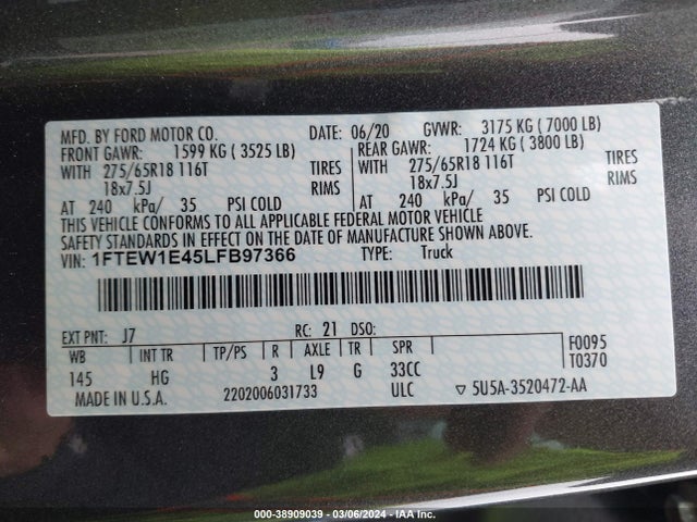 Ford F-150 Lariat 2020 1FTEW1E45LFB97366 Image 9