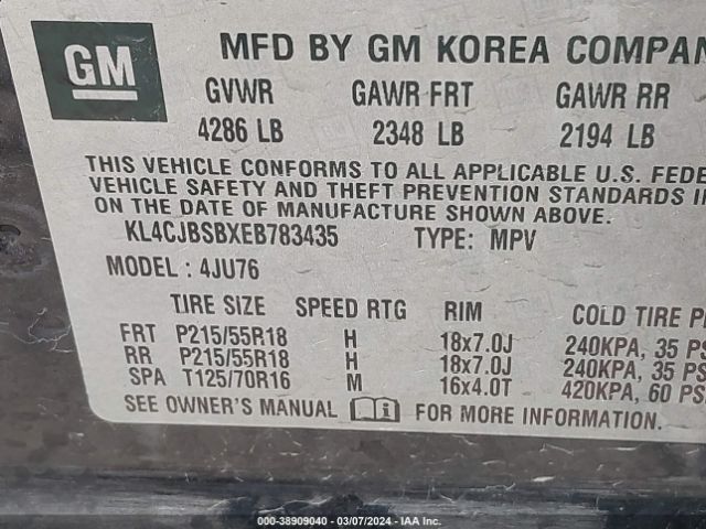 KL4CJBSBXEB783435 Buick Encore Convenience