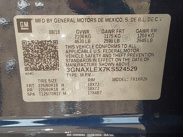 Chevrolet EQUINOX LT 2019 3GNAXLEX7KS524529 Image 8