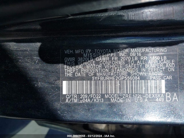 Toyota Corolla S Plus 2016 5YFBURHE2GP556084 Image 9