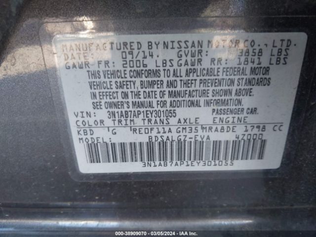 3N1AB7AP1EY301055 Nissan SENTRA SL