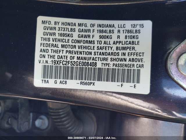 Honda Civic Lx 2016 19XFC2F52GE008408 Image 9