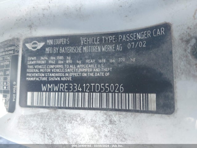 2002 MINI COOPER S WMWRE33412TD55026 Photo 8