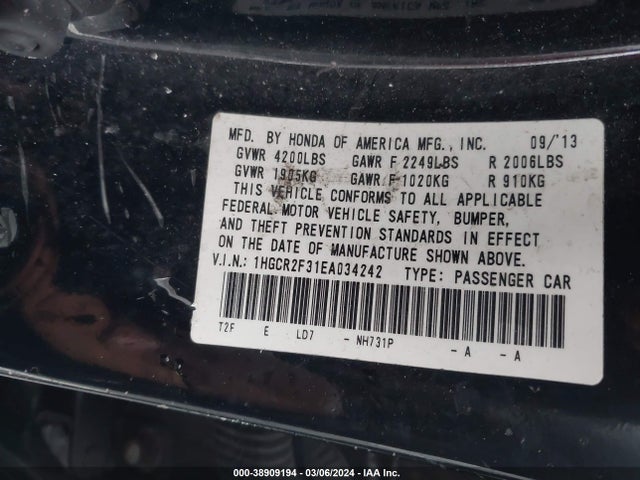 Honda ACCORD LX 2014 1HGCR2F31EA034242 Image 9